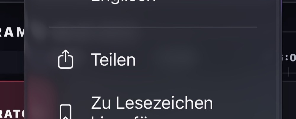 Safari-Menü mit der Option Teilen